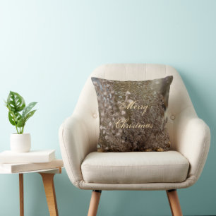 Merry Christmas Elegant Brown Gold Throw Pillow