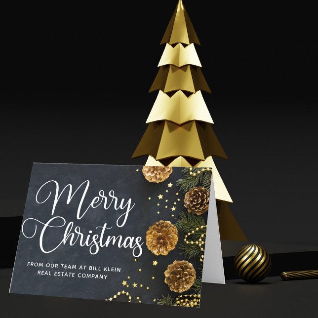 Merry Christmas Elegant Business Black Gold Holiday Card (Creator Uploaded)