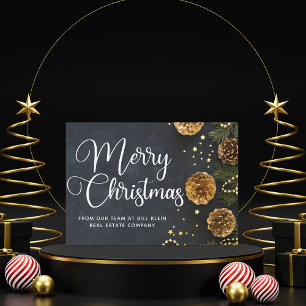 Merry Christmas Elegant Business Black Gold Holiday Card