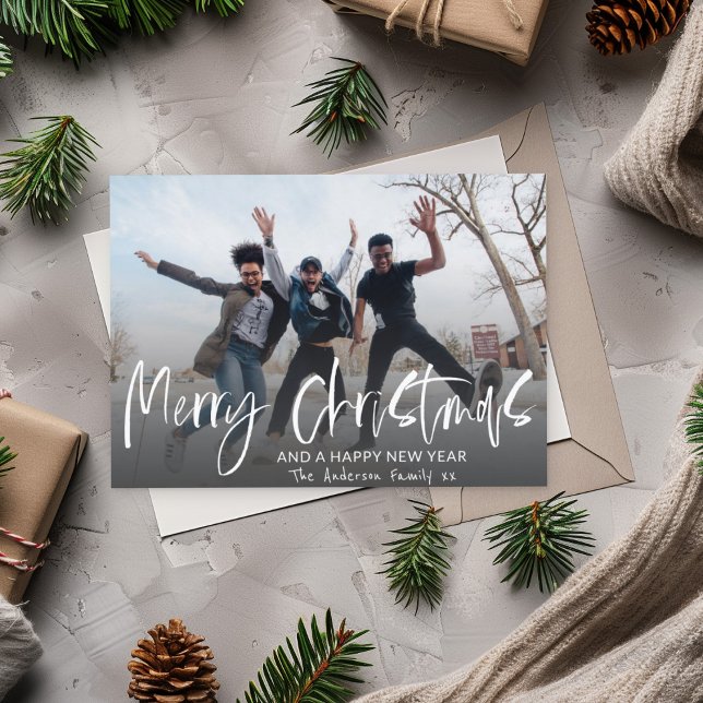 Merry Christmas Elegant Calligraphy 1 Photo Holida Postcard (Creator Uploaded)
