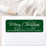 Merry Christmas Elegant Calligraphy Script Green<br><div class="desc">Send your cards in style with these "Merry Christmas" custom return address labels featuring a beautiful calligraphy script font.  Easily change the background colour by clicking on the "customise it" button and then the eye dropper.</div>