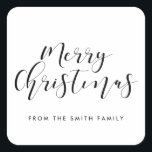 Merry Christmas elegant calligraphy Square Sticker<br><div class="desc">A modern and elegant typography for this personalizable holiday items collection.</div>