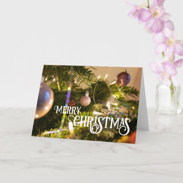 Merry Christmas elegant Christmas tree balls Card (Orchid)
