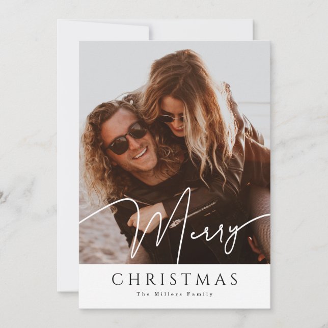 Merry Christmas Elegant collage 4 Photo Holiday Ca Card (Front)