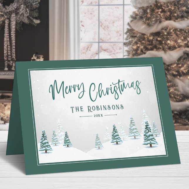 Merry Christmas Elegant Country Winter Spruce Tree Holiday Card (Available in high quality print or digital download for quick text messaging, email or self print.)