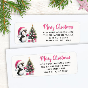 Merry Christmas Elegant Cute Penguin Pink