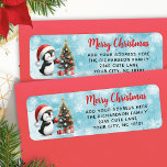 Merry Christmas Elegant Cute Penguin Red Blue<br><div class="desc">These stylish blue and red Christmas return address labels feature the "Merry Christmas" saying in casual script font and a cute penguin in a red Santa hat decorating the Christmas tree. The template makes it easy to type your address before ordering.</div>