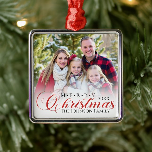 Merry Christmas Elegant Family Photo Keepsake Metal Tree Decoration (Tree)