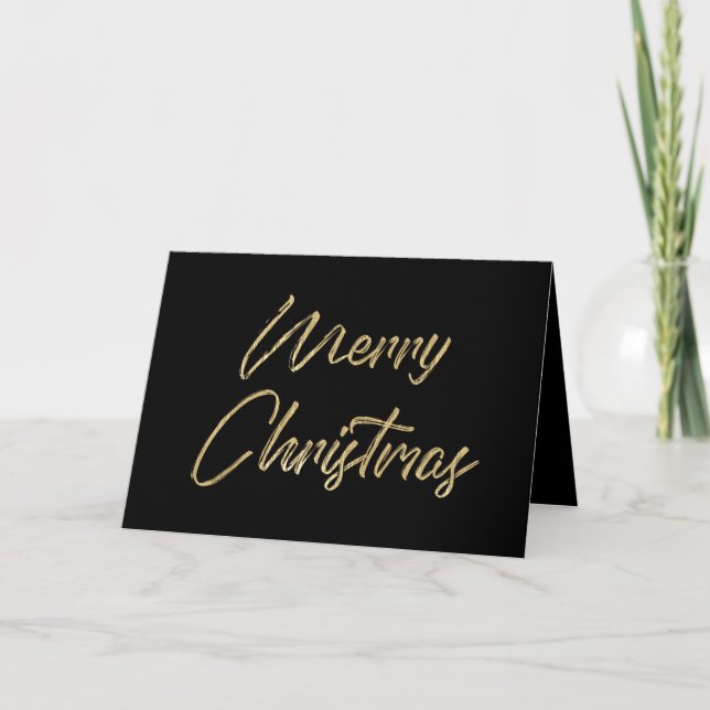 Merry Christmas Elegant Faux Gold Foil and Black Holiday Card (Front)