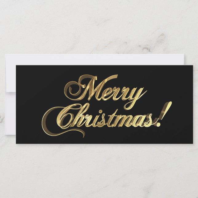 Merry Christmas Elegant Faux Gold Foil  on Black (Front)