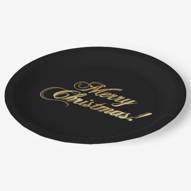 Merry Christmas Elegant Faux Gold Foil Typography Paper Plate (Angled)
