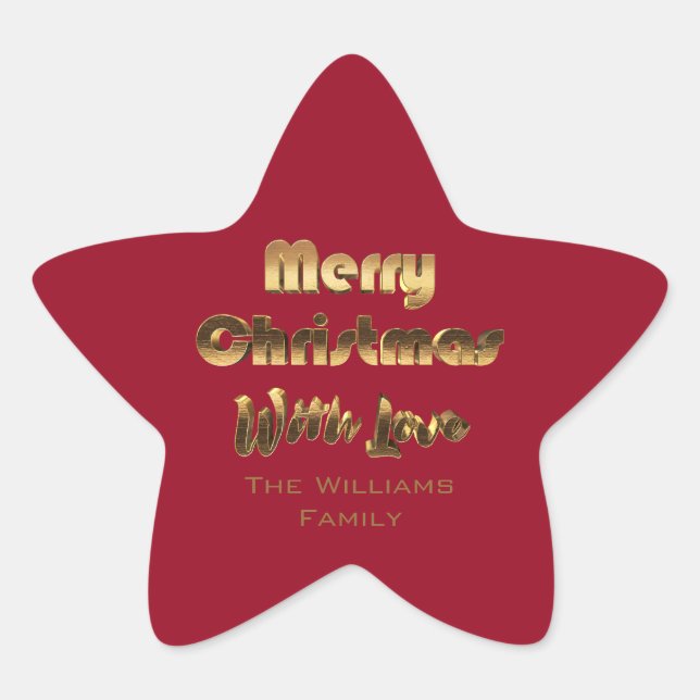 Merry Christmas Elegant Faux Gold Typography Red Star Sticker (Front)