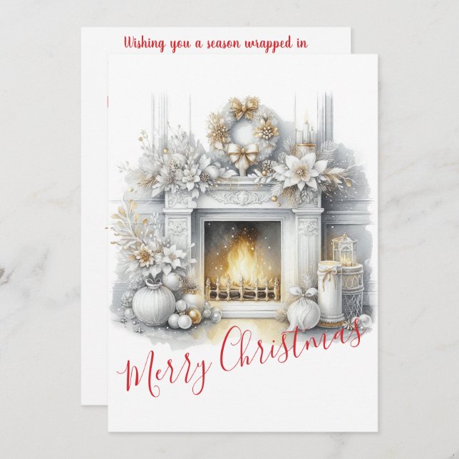 Merry Christmas – Elegant Fireplace  Holiday Card (Front/Back)