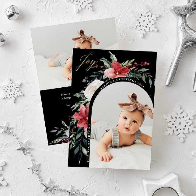 Merry Christmas | Elegant Floral Arch and Photo Holiday Card (Creator Uploaded)