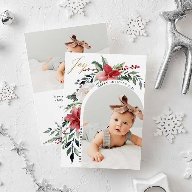 Merry Christmas | Elegant Floral Arch and Photo Holiday Card (Creator Uploaded)