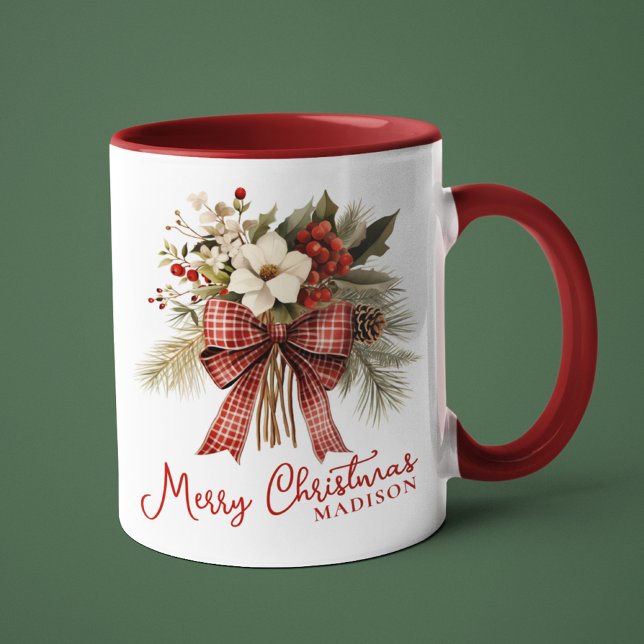 Merry Christmas Elegant Floral Personalised Name Mug (Creator Uploaded)