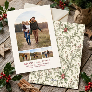 Merry Christmas Elegant Foliage Photo Arch Collage Holiday Card