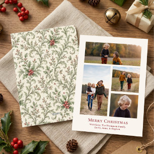 Merry Christmas Elegant Foliage Photo Collage Holiday Card