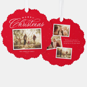 Merry Christmas elegant four photo collage red Tree Decoration Card