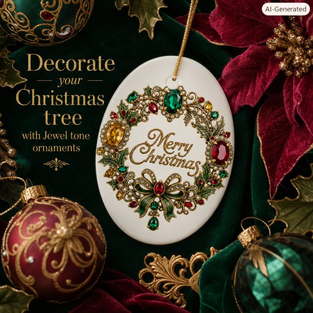 Merry Christmas Elegant Gemstone Wreath  Ceramic Tree Decoration (Creator Uploaded)