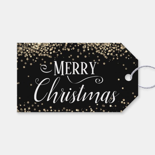 Merry Christmas Elegant Glitter Gift Tags (Front (Horizontal))