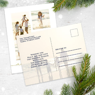 Merry Christmas Elegant Gold Calligraphy 5 Photo Holiday Postcard