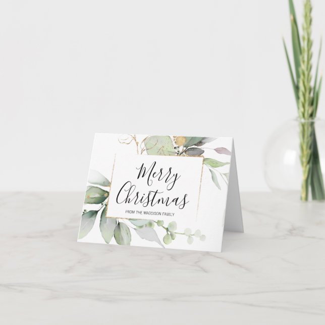 Merry Christmas Elegant Gold Eucalyptus Modern Card (Front)