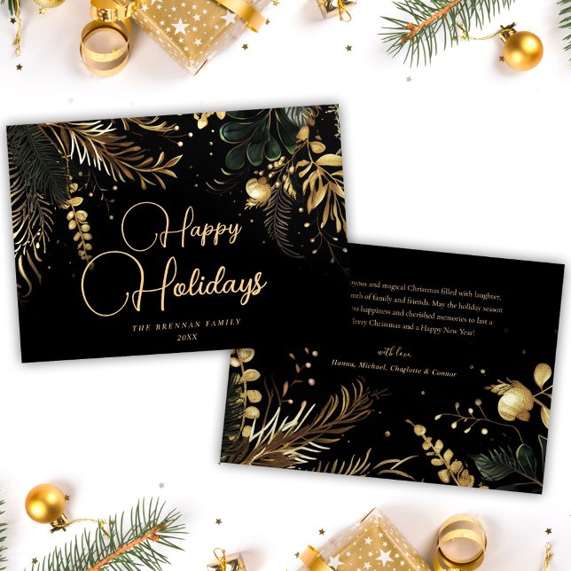 Merry Christmas Elegant Gold Festive Greenery Holiday Card (Merry Christmas Elegant Gold Festive Greenery Holiday Card)