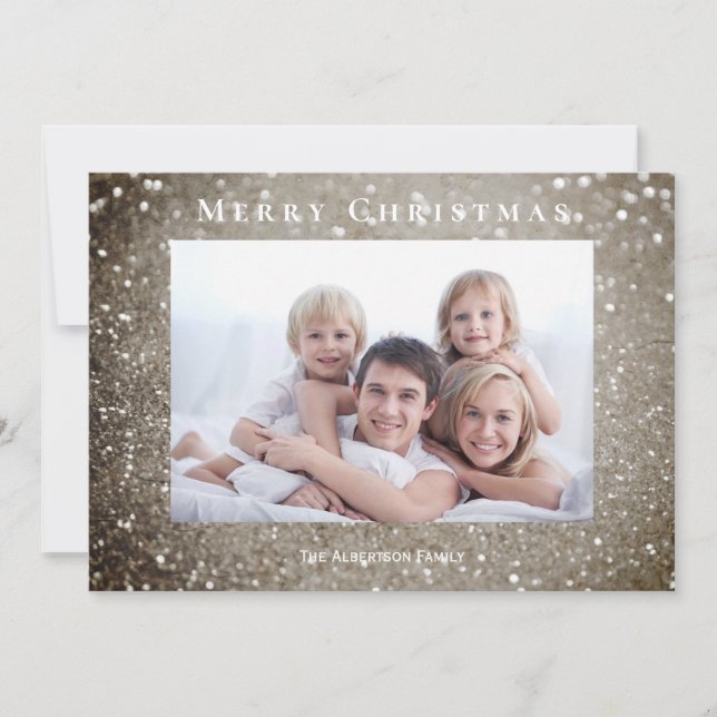 Merry Christmas Elegant Gold Glitter Red Photo Holiday Card (Front)