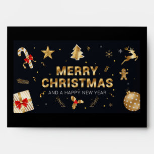 Merry Christmas Elegant Gold Red White Envelope