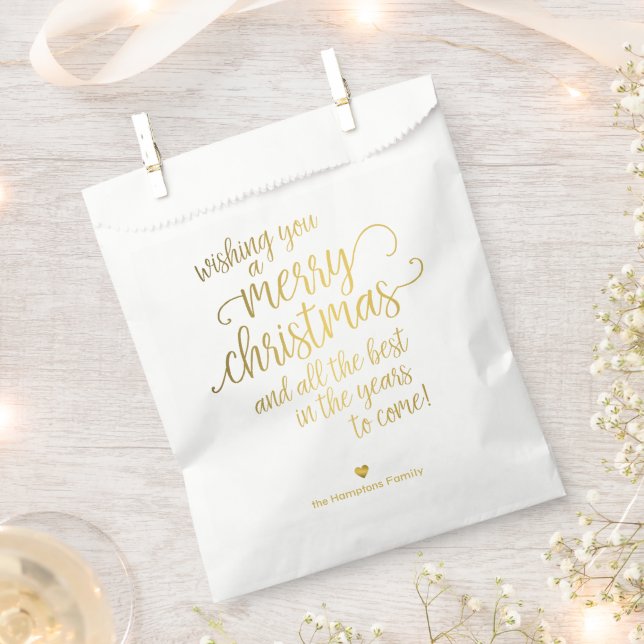 Merry Christmas Elegant Gold Script Holiday Party Favour Bags (Clipped)