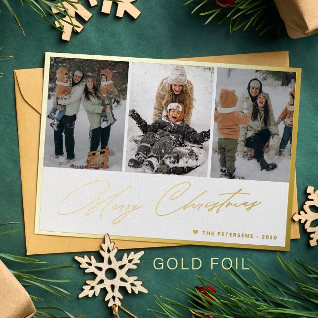 Merry Christmas elegant gold script photo collage (Creator Uploaded)
