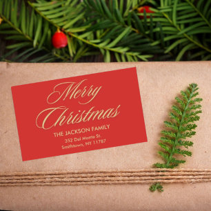 Merry Christmas Elegant Gold Script Red Holiday Rectangular Sticker