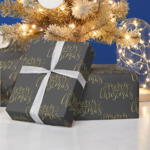 Merry Christmas Elegant Gold Script Typography Wrapping Paper