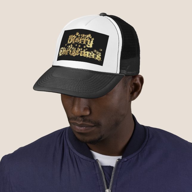 Merry Christmas Elegant Gold Stars Typography Trucker Hat (In Situ)