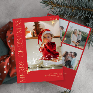 Merry Christmas elegant gold typography red Holiday Card