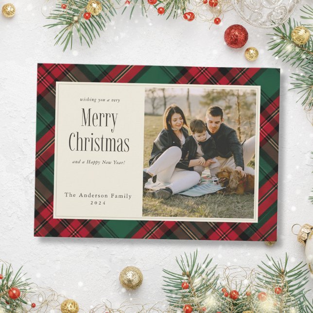 Merry Christmas Elegant Green Red Plaid Photo Holiday Card (Merry Christmas Elegant Green Red Plaid Photo Holiday Card)
