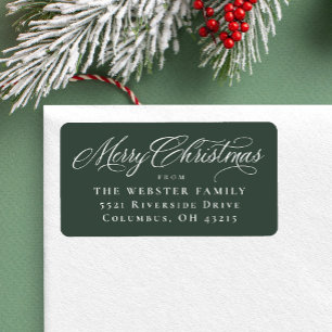 Merry Christmas elegant green return address Label