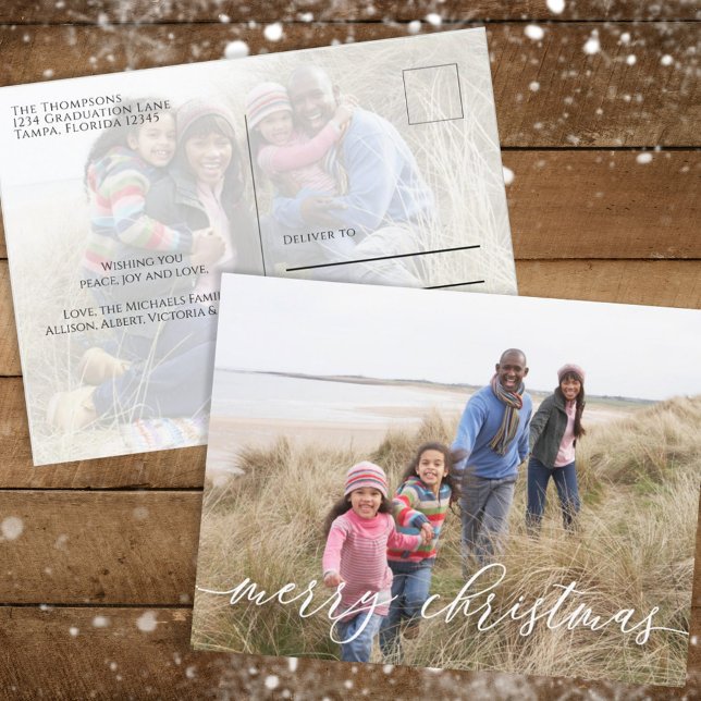 Merry Christmas Elegant Green Snowflake Two Photo  Holiday Postcard (Creator Uploaded)