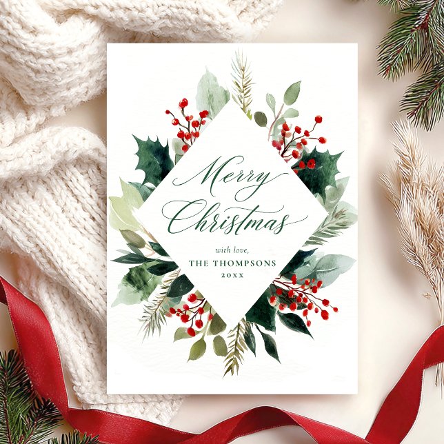 Merry Christmas Elegant Greenery Botanical Holiday Card (Creator Uploaded)