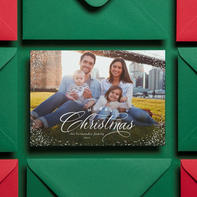 Merry Christmas elegant horizontal photo red Holiday Card (Creator Uploaded)