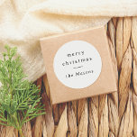 Merry Christmas | Elegant Minimalist Typography Classic Round Sticker<br><div class="desc">Add a festive touch to your holiday gifts and cards with this round “Merry Christmas” sticker. Featuring classic serif typography and a stylish horizontal line divider, the design is personalised with your family name. Perfect for sealing envelopes, decorating presents, or adding a personal touch to any holiday item, these stickers...</div>