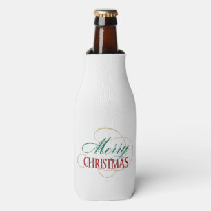 Merry Christmas Elegant Modern Holiday Script Bottle Cooler