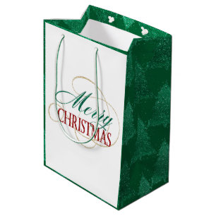Merry Christmas Elegant Modern Holiday Script Medium Gift Bag