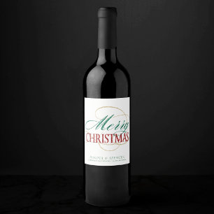 Merry Christmas Elegant Modern Holiday Script Wine Label