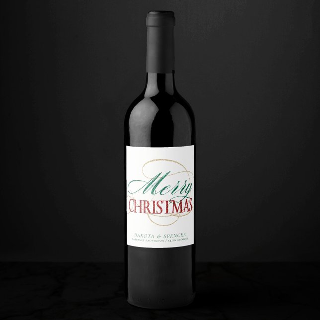 Merry Christmas Elegant Modern Holiday Script Wine Label (Creator Uploaded)