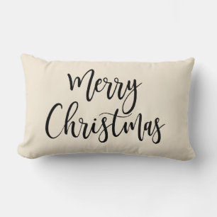 Merry Christmas Elegant Modern Script Black Lumbar Cushion