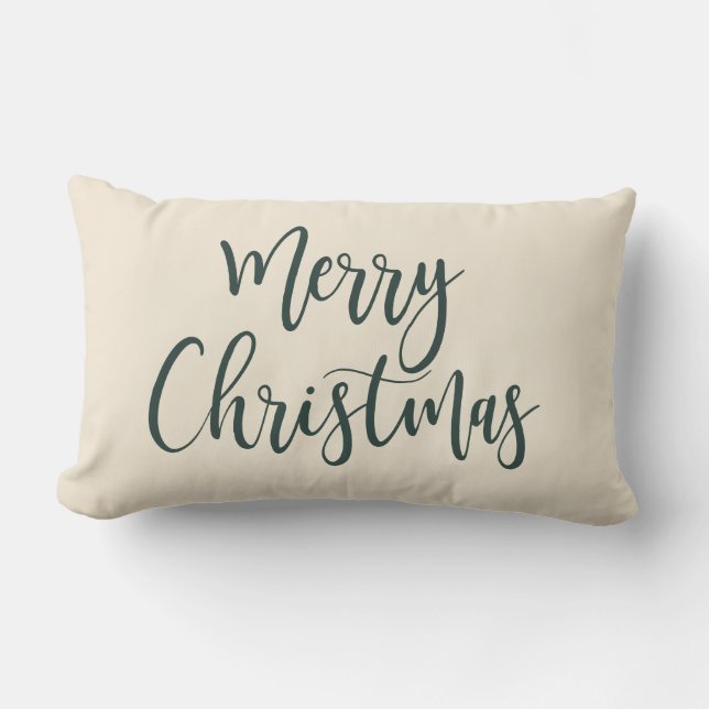 Merry Christmas Elegant Modern Script Green Lumbar Cushion (Front)