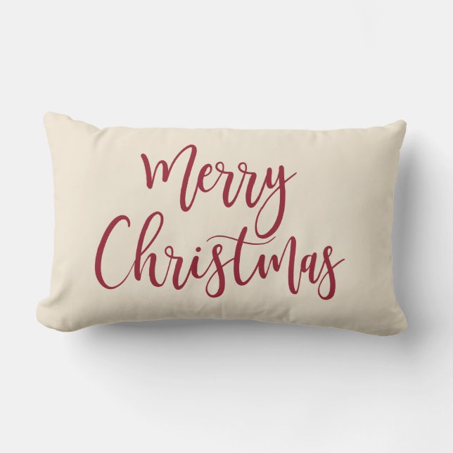 Merry Christmas Elegant Modern Script Red Lumbar Cushion (Front)