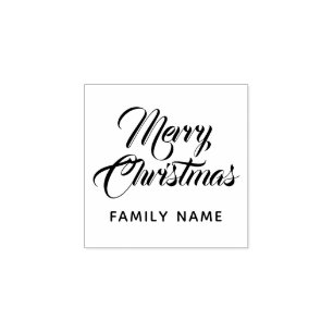 Merry Christmas Elegant Modern Typography Rubber Stamp